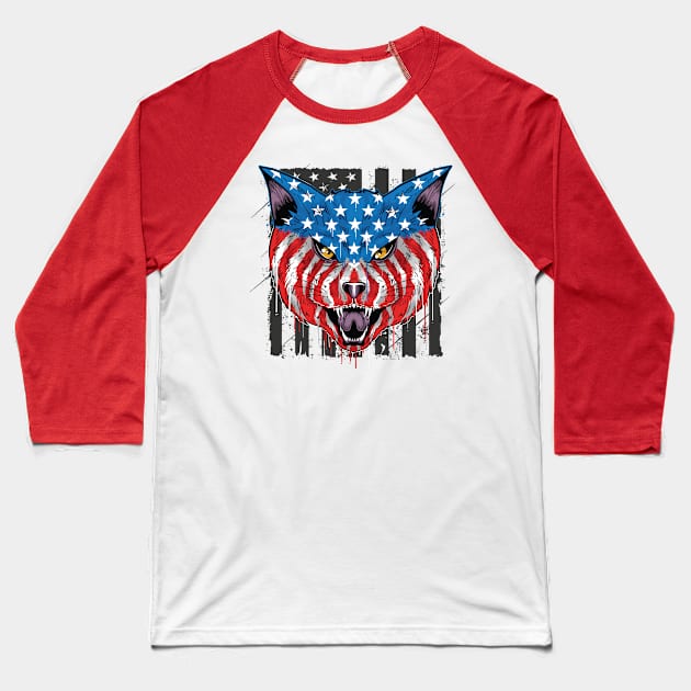 American Flag Patriotic Cat Baseball T-Shirt by letnothingstopyou